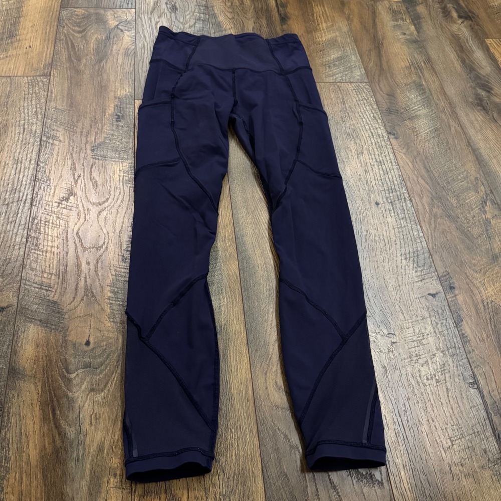 Lululemon Navy Blue High Rise Mesh Leggings Running Gym Activewear Pants Size 4